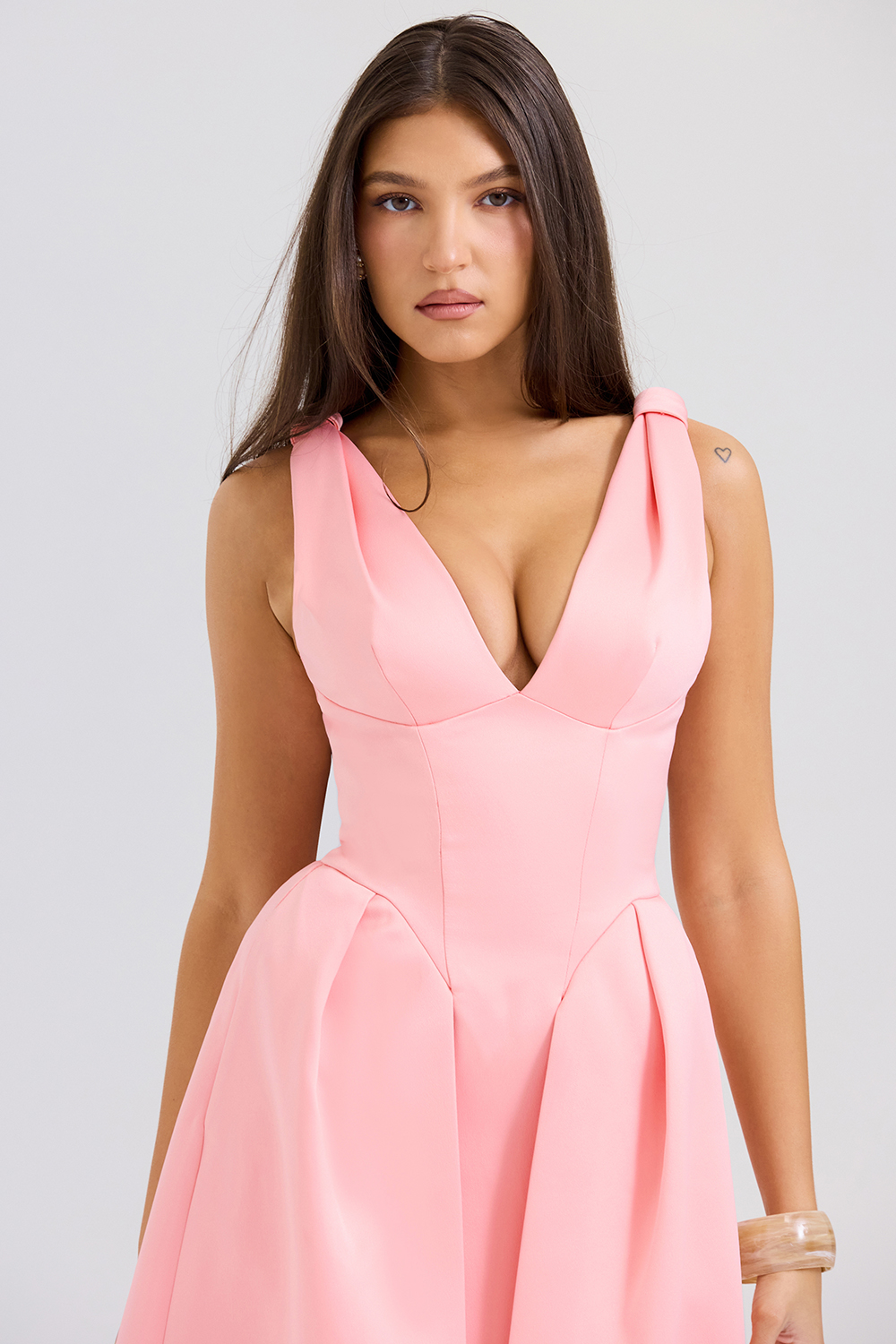 Paloma Peach Satin Pleated Midi Dress - SALE