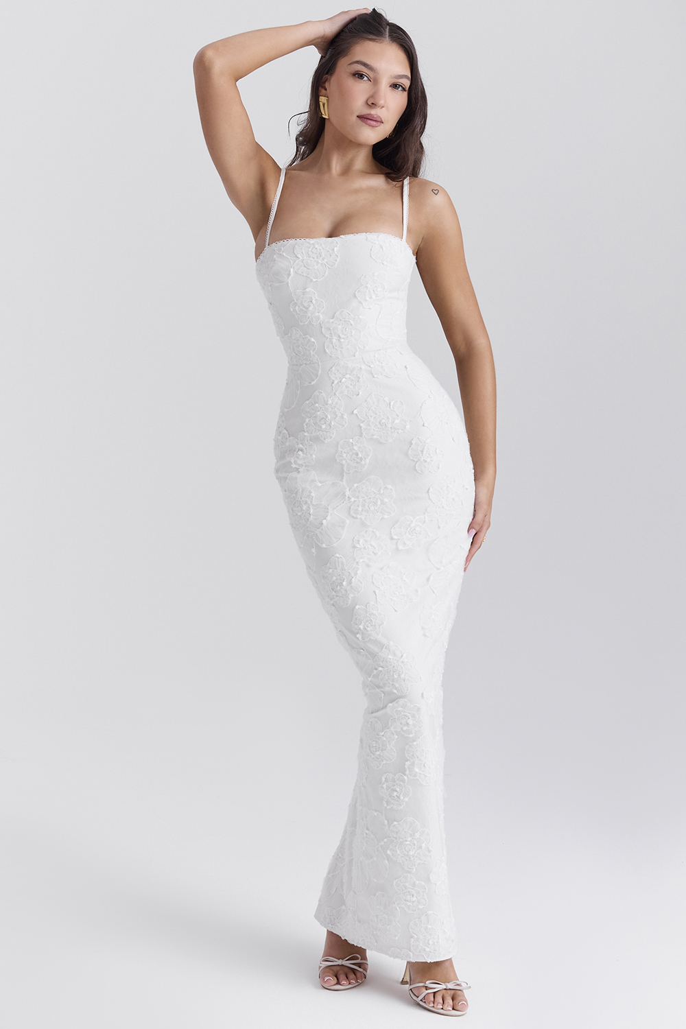 Eva White Floral Lace Maxi Dress