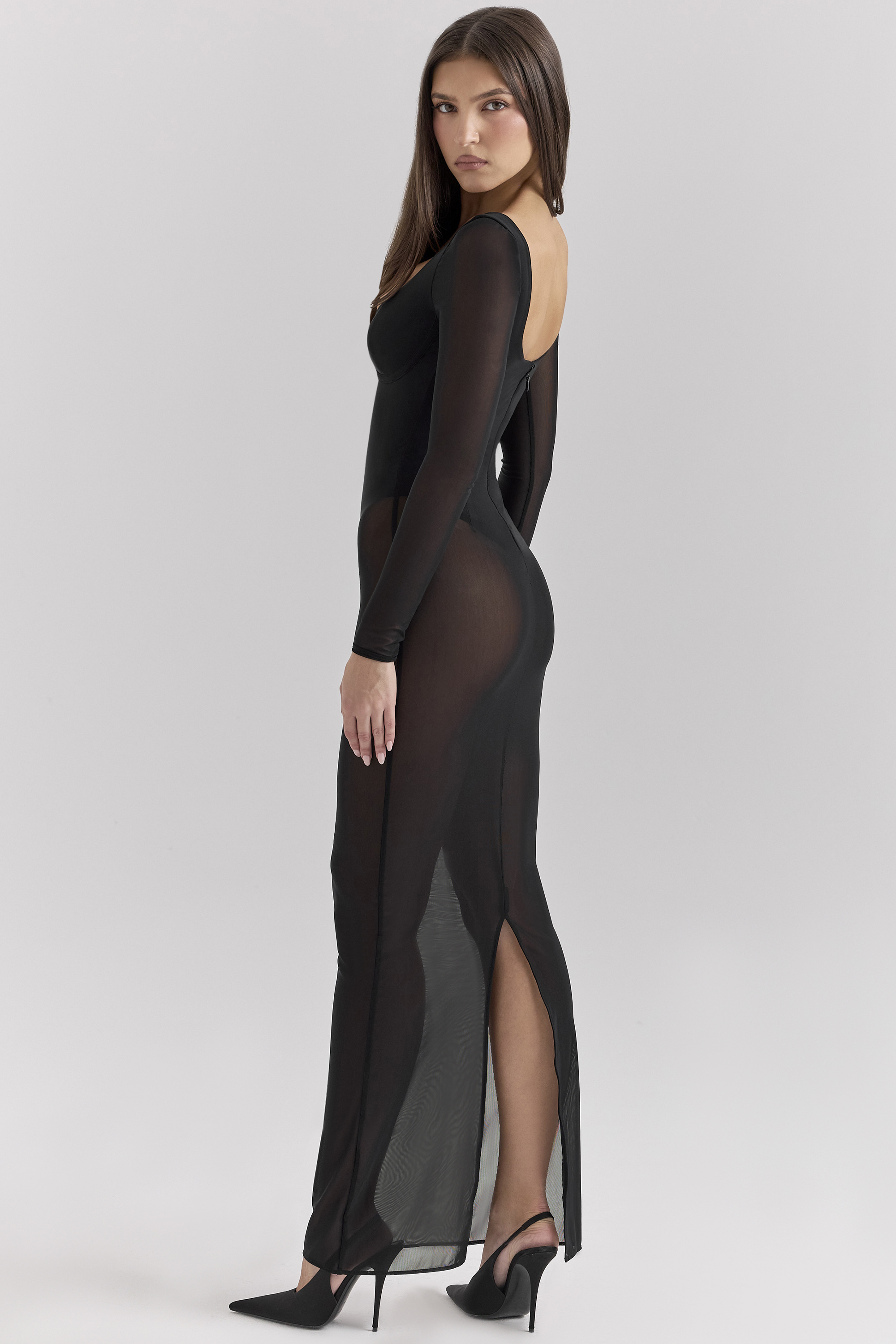 Everly Black Mesh Maxi Dress with Bodysuit