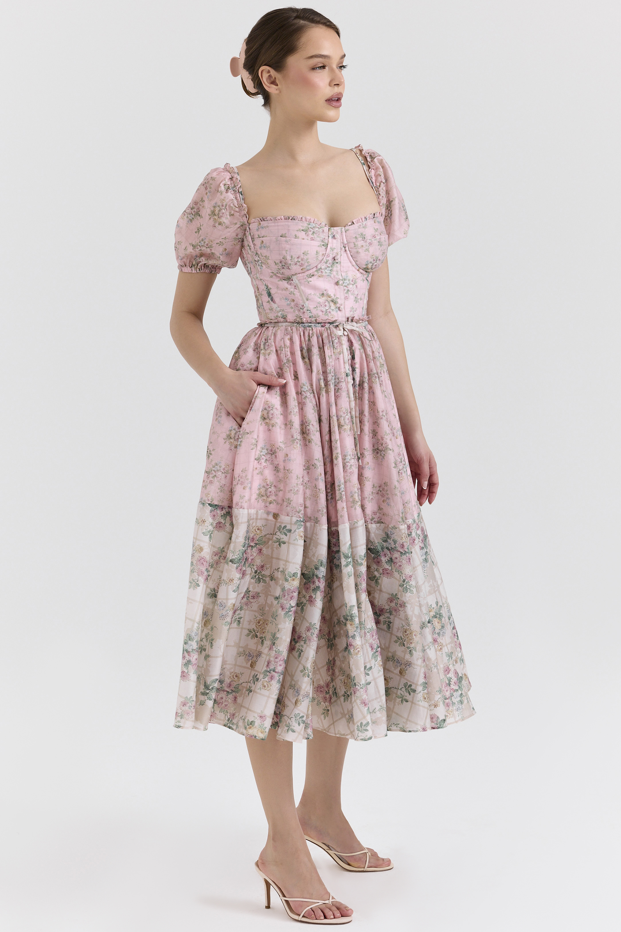 Penelope Pink Floral Chiffon Midi Dress