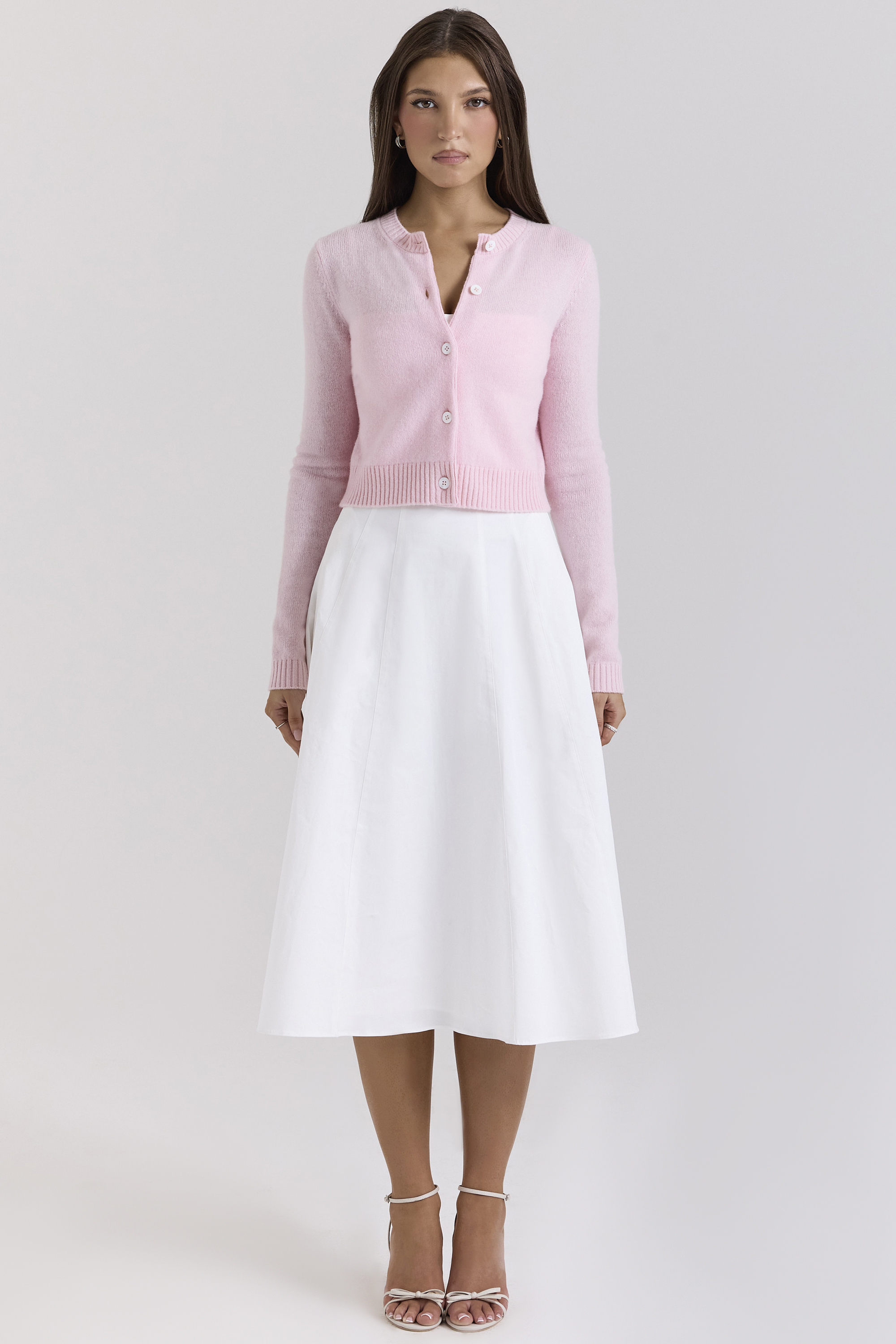 Alliana Pink Cropped Wool Cardigan