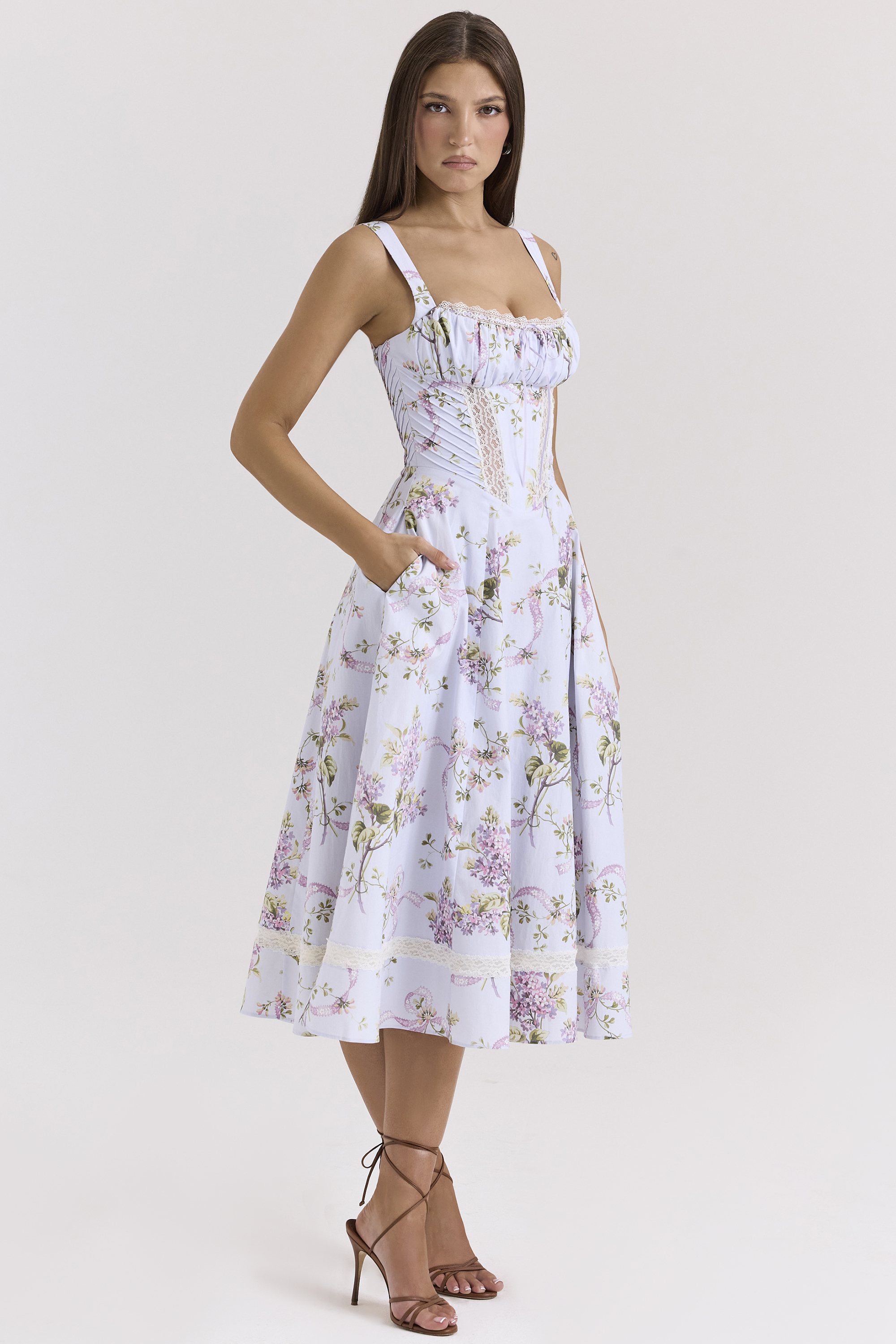 Kim Lilac Floral Cotton Midi Sundress