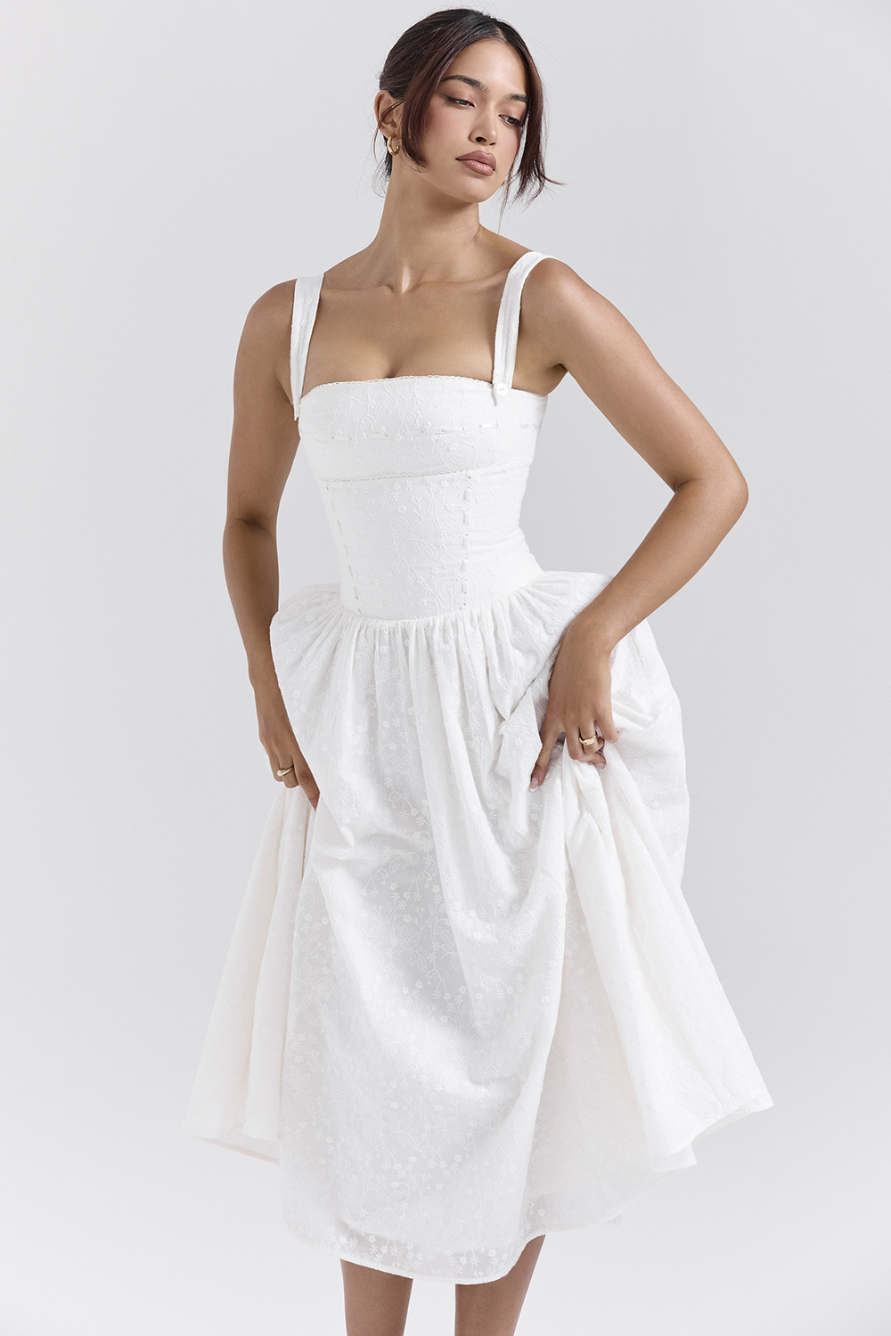 Vivien White Broderie Anglais Midi Sundress