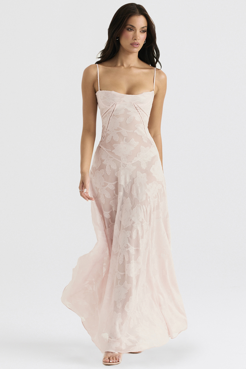 Seren Soft Pink Floral Lace Back Maxi Dress