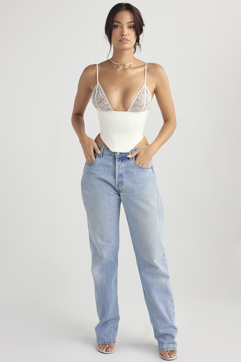 Emilee Ivory Satin and Lace Corset