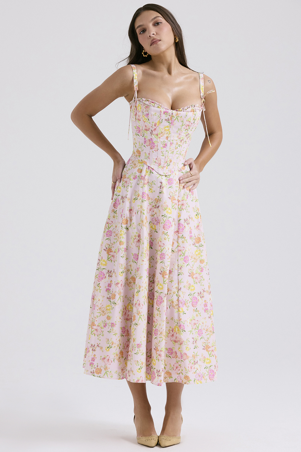 Clarabelle Pink Meadow Print Cotton Midi Sundress
