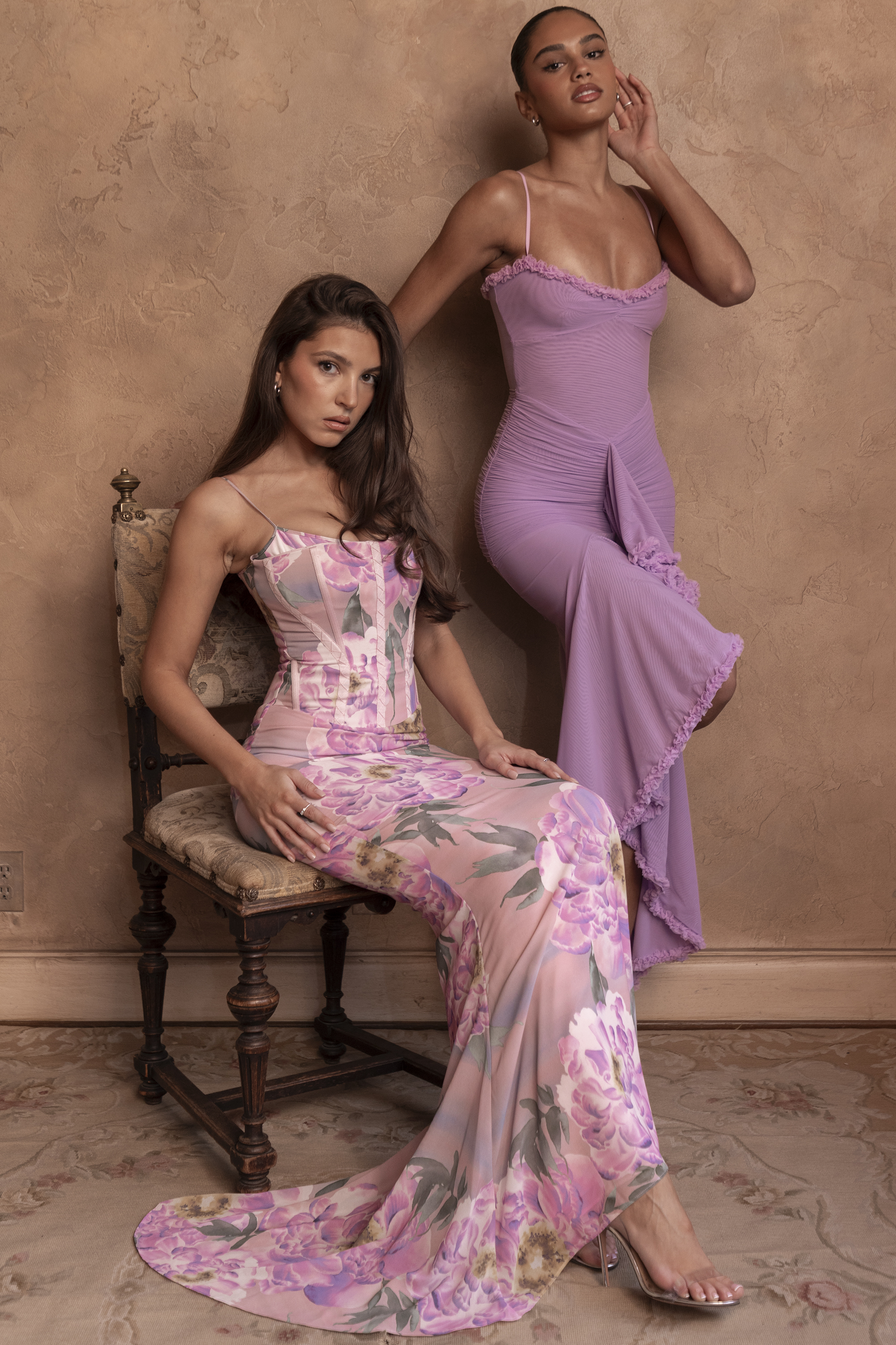Gabbi Orchid Mesh Ruffled Front Gown