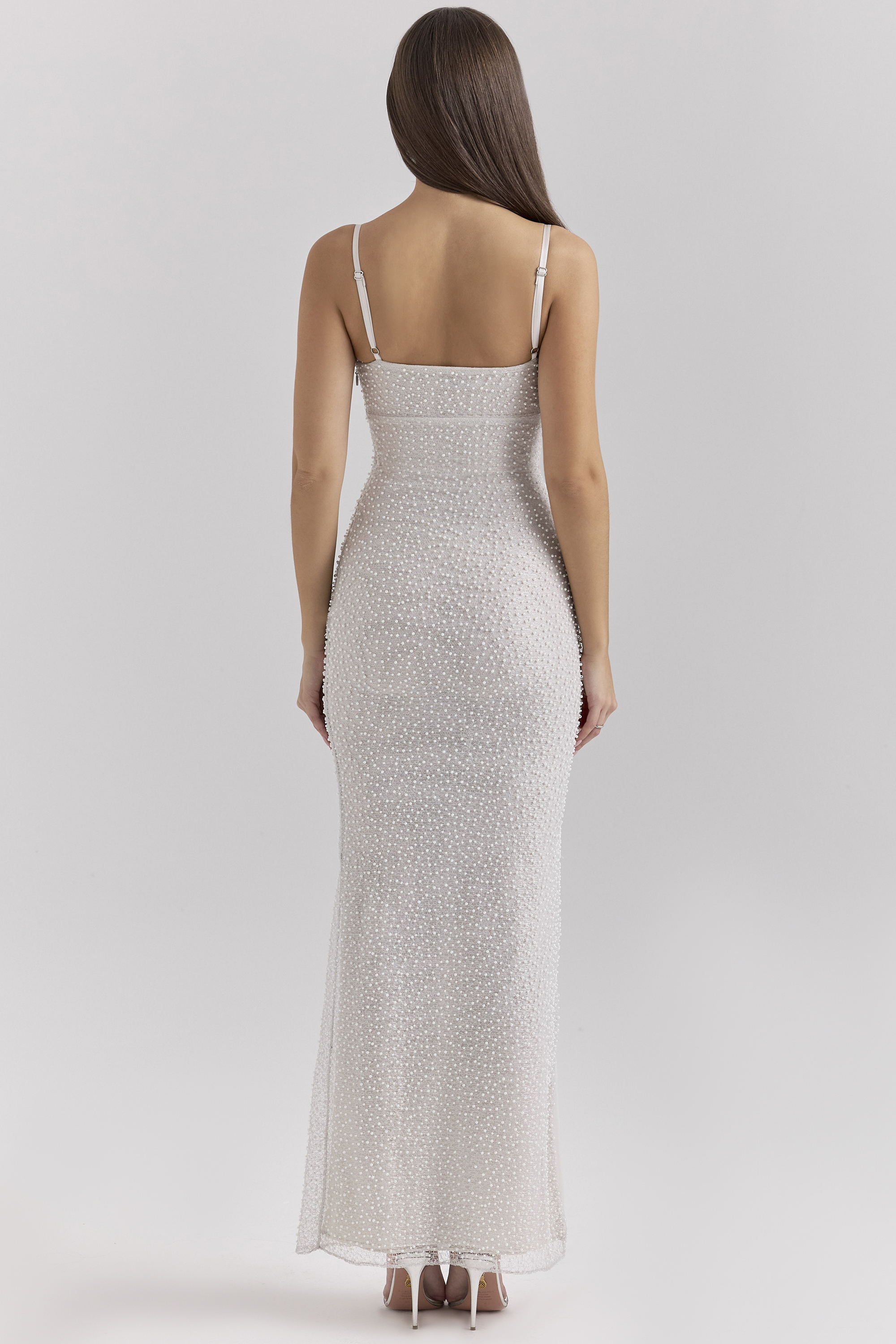 Calla Silver Pearl Embellished Maxi Dress