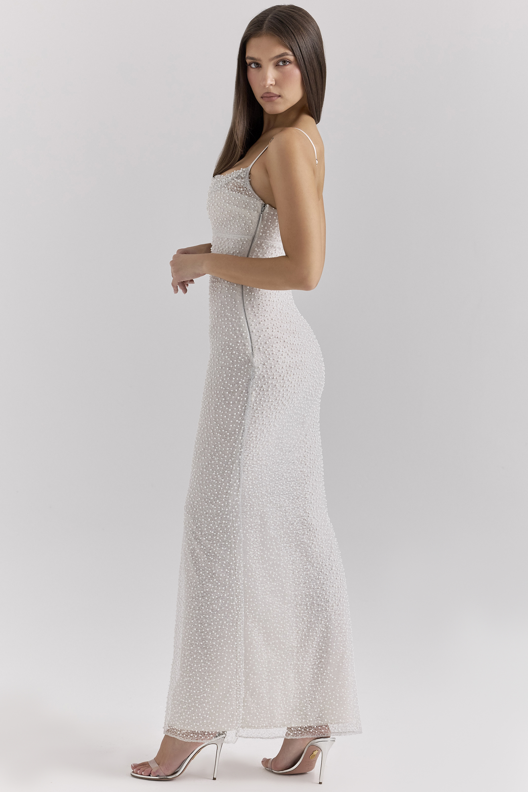 Calla Silver Pearl Embellished Maxi Dress
