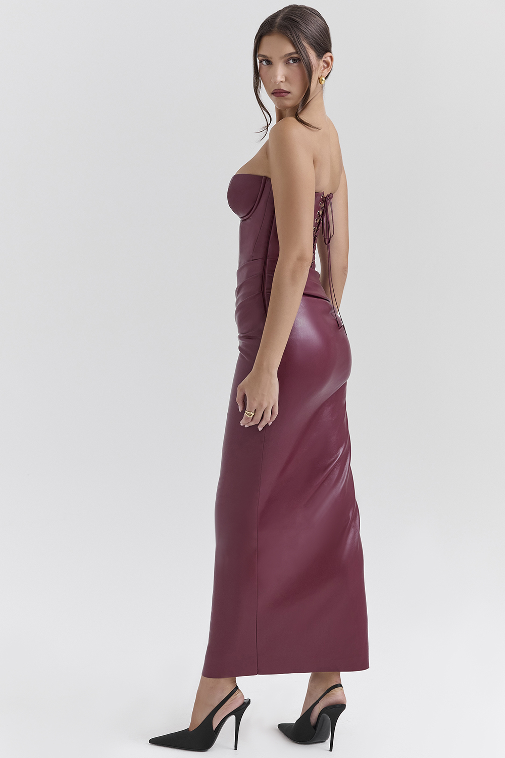 Juliana Cabernet Vegan Leather Midi Dress