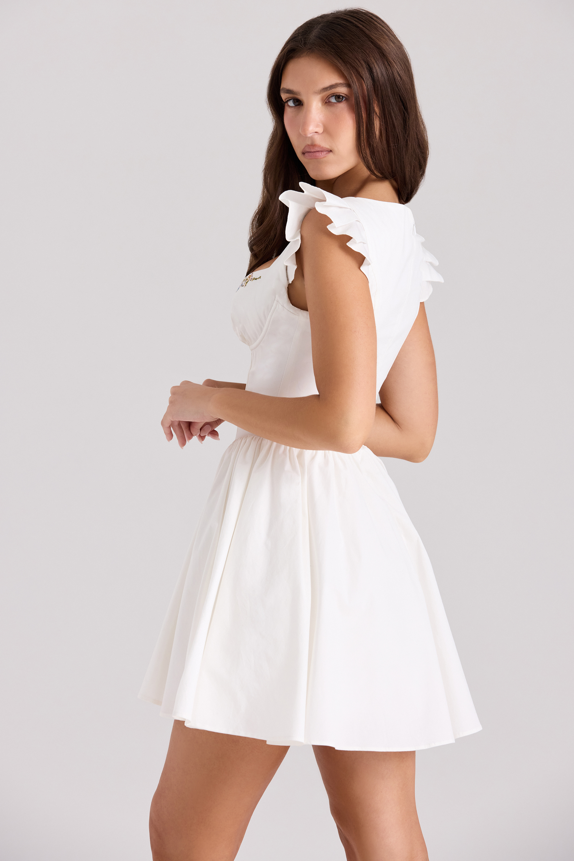 Sisi White Cotton Embroidered Mini Dress