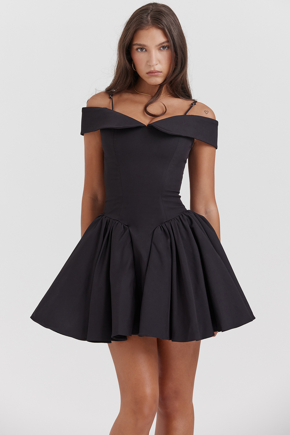 Elida Black Off Shoulder Mini Dress
