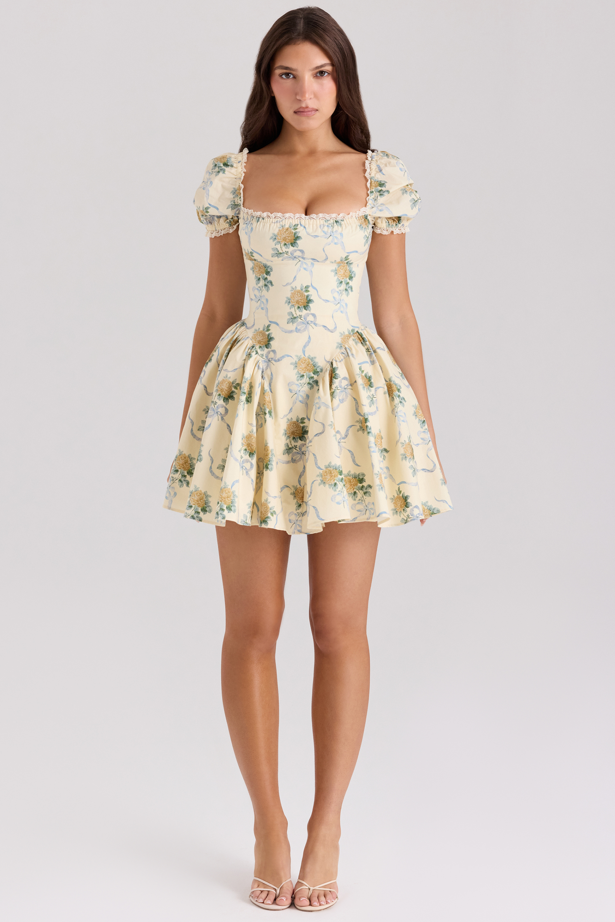 Rosie Lemon Rose Print Cotton Mini Dress