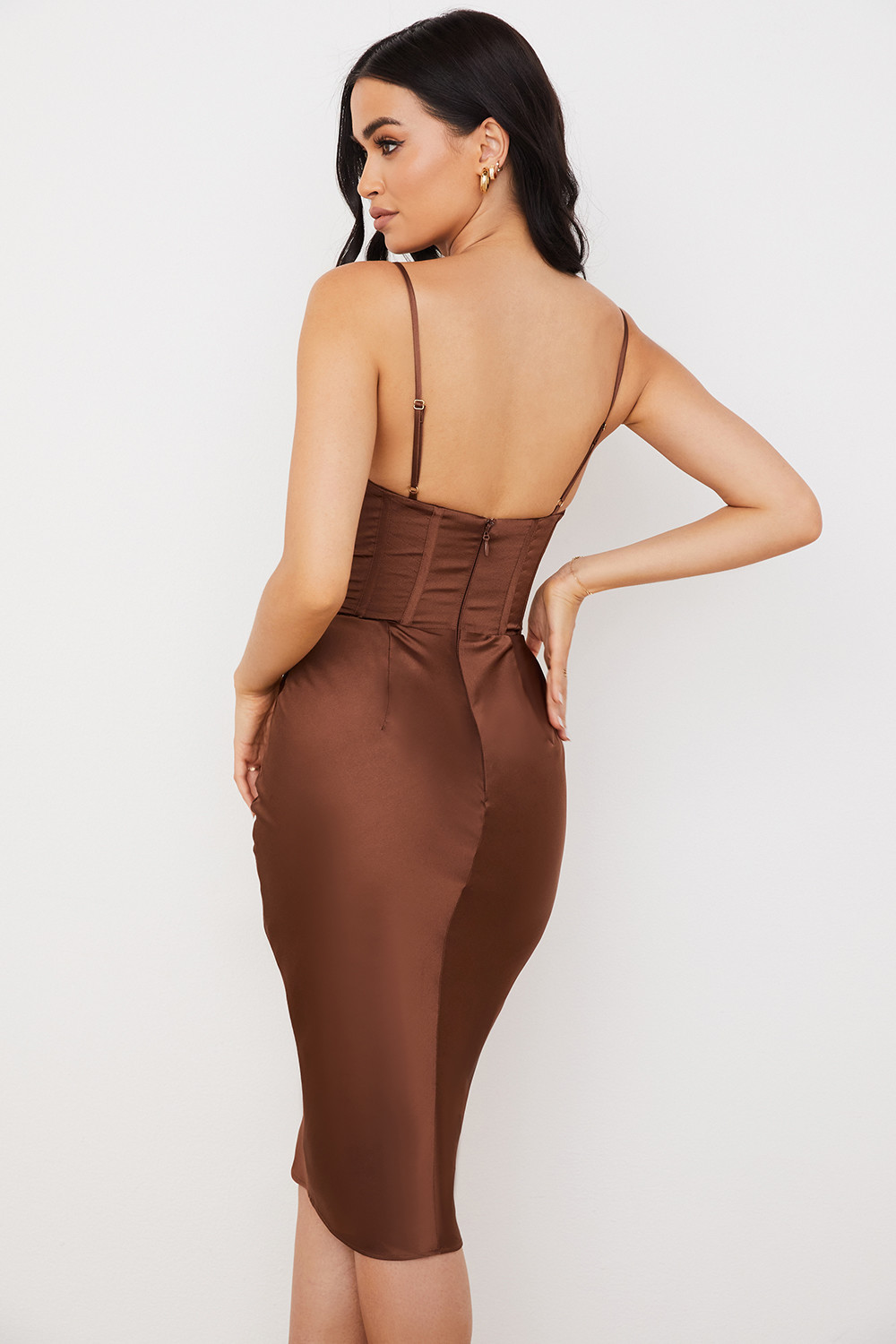 Myrna Chocolate Satin Corset Slip Dress