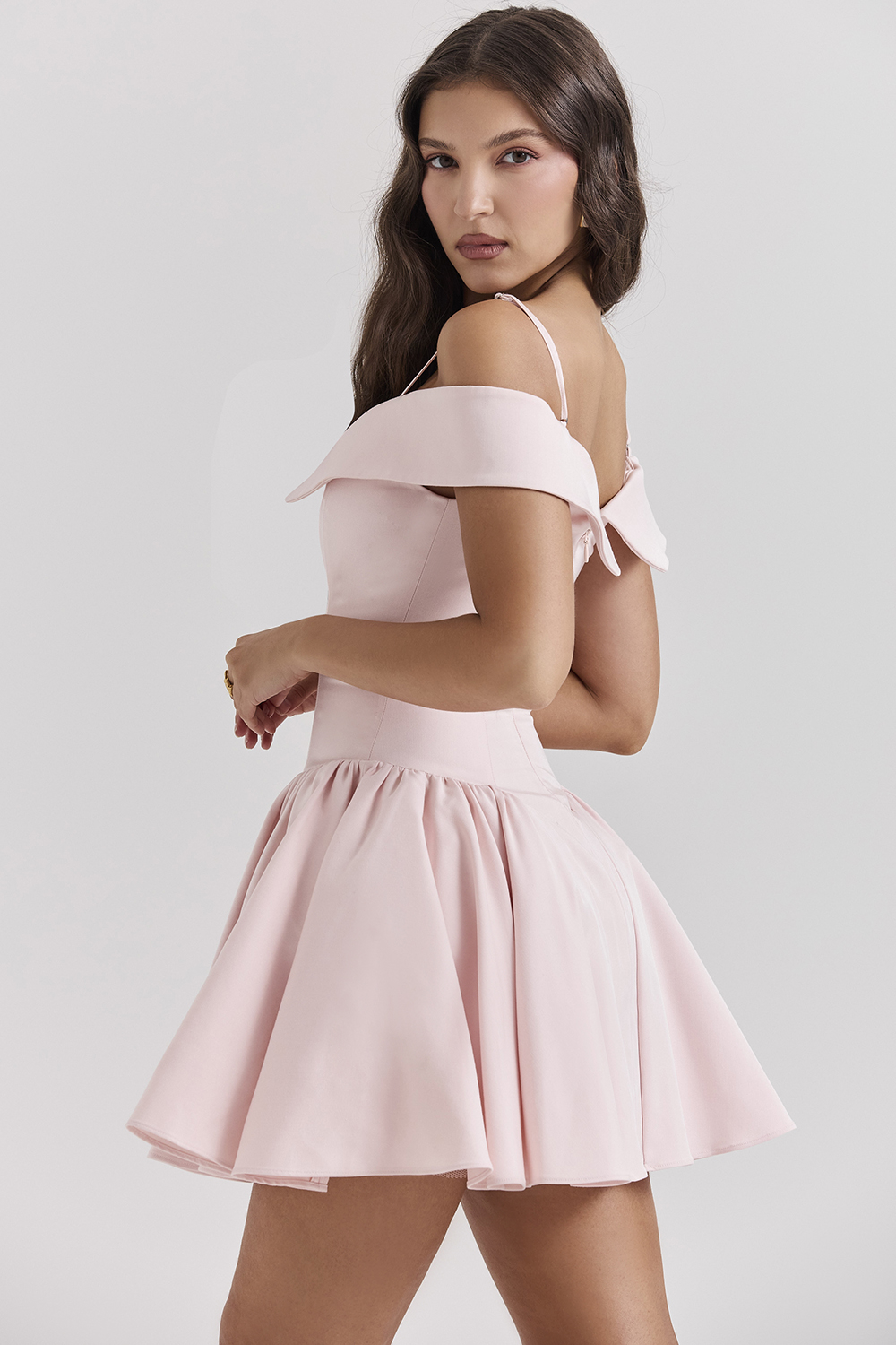 Elida Ballerina Pink Off Shoulder Mini Dress