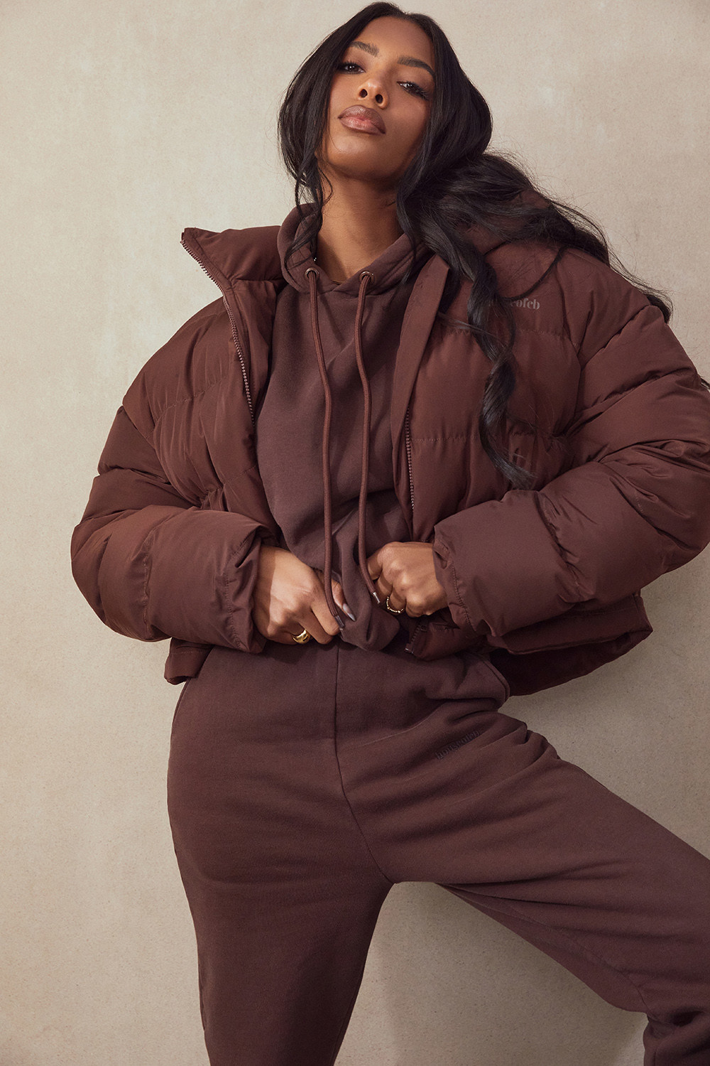 Halo Chocolate Cotton Fleece-Back Oversized Hoodie