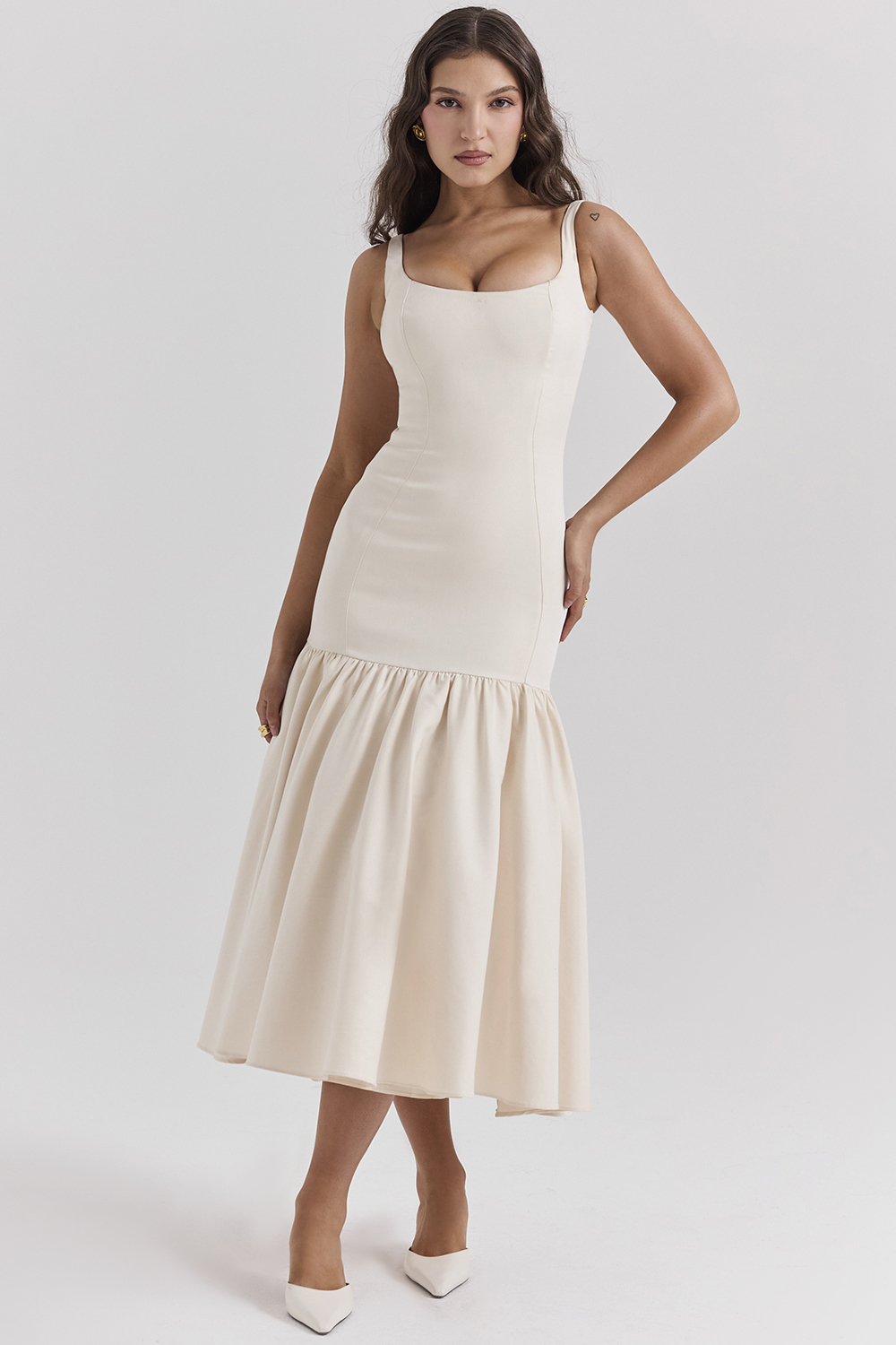 Amore Vintage Cream Dropped Waist Midi Dress