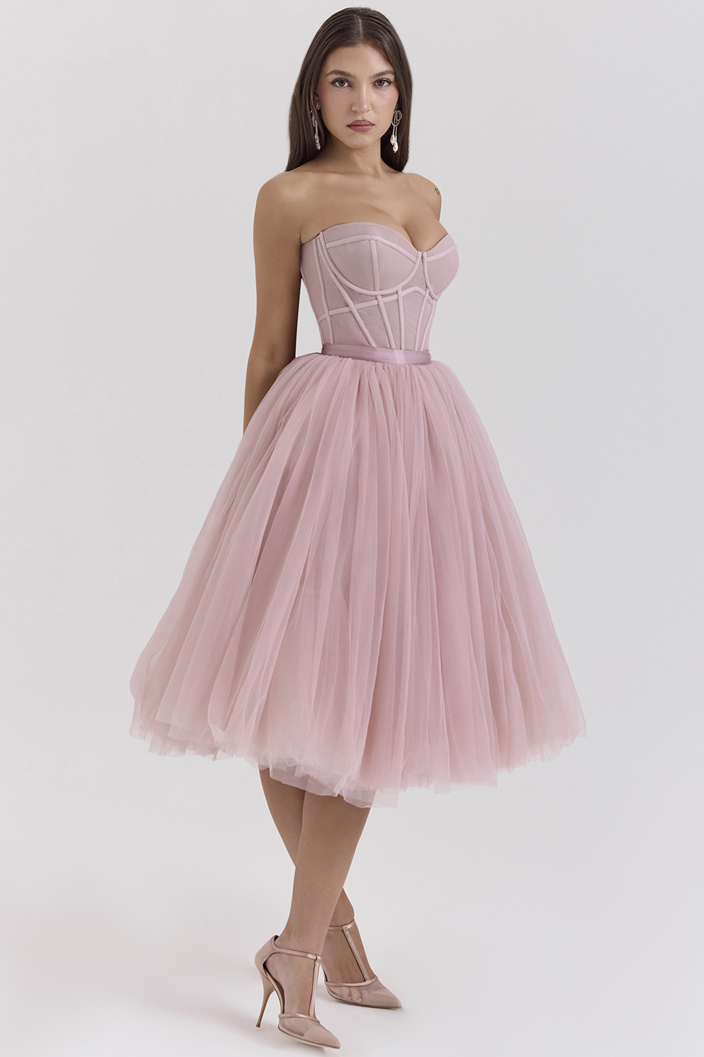 Darling French Rose Tulle Midi Dress - SALE