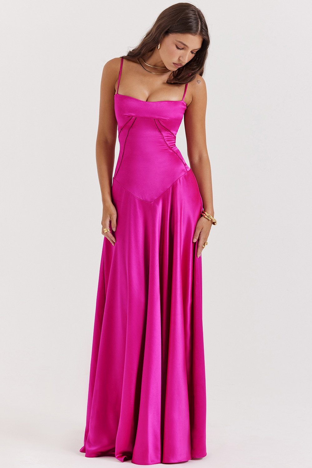 Anabella Fuchsia Lace Up Maxi Dress