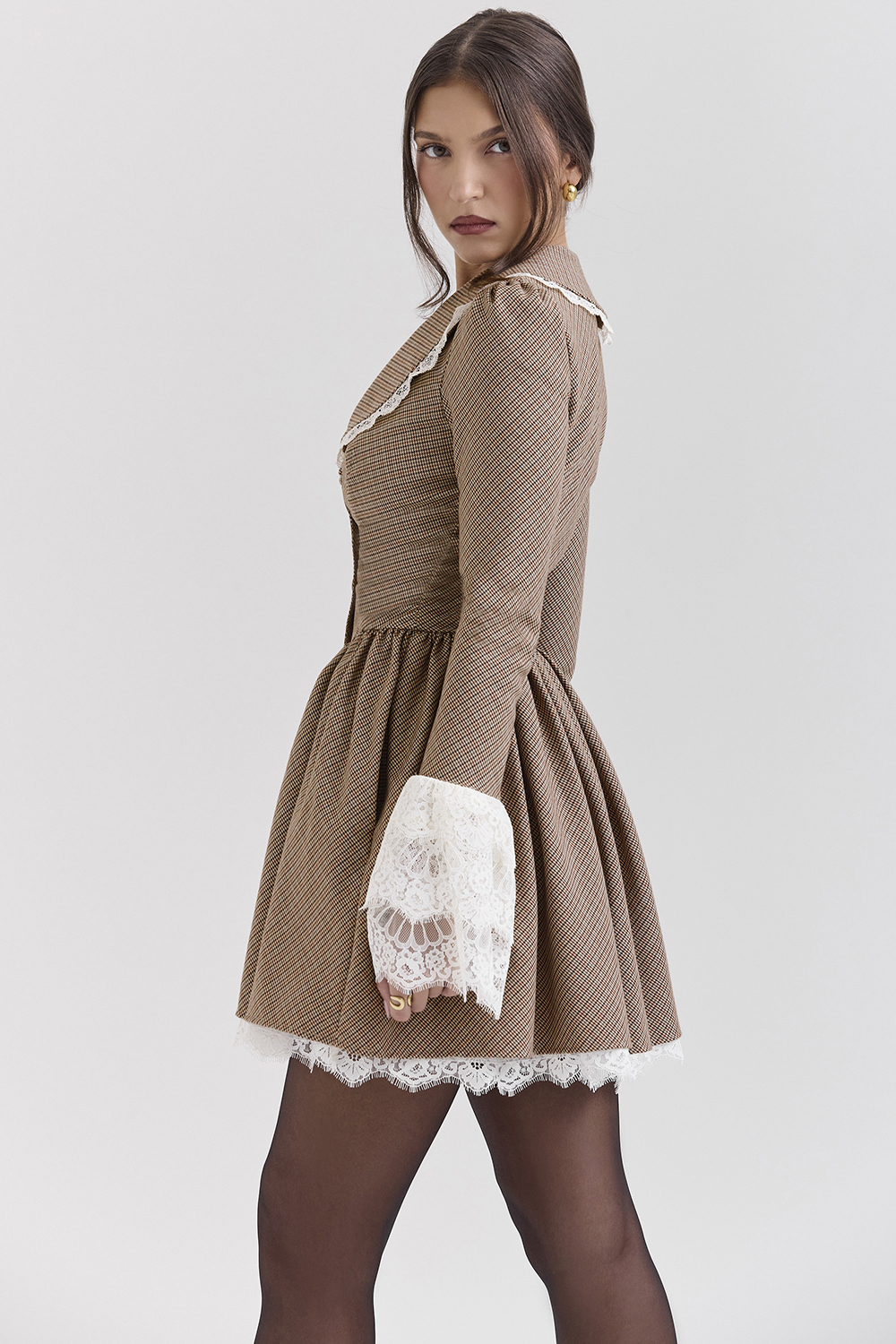 Sable Brown Puppytooth Check Mini Dress - SALE