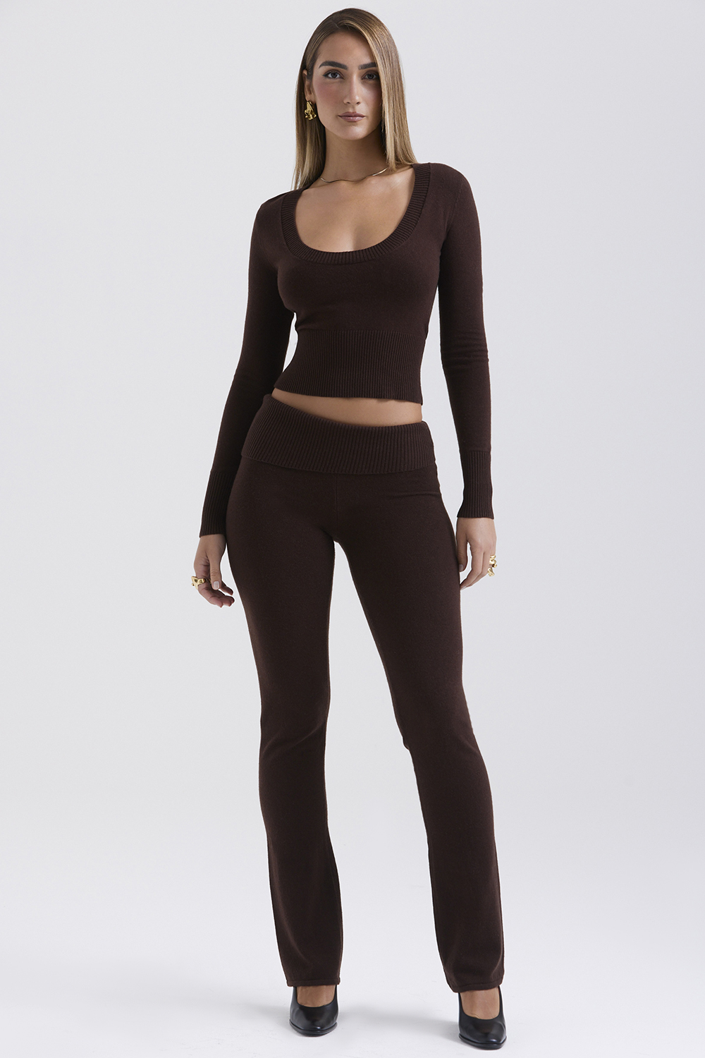 Raquel Chocolate Cashmere Blend Scoop Neck Top - SALE