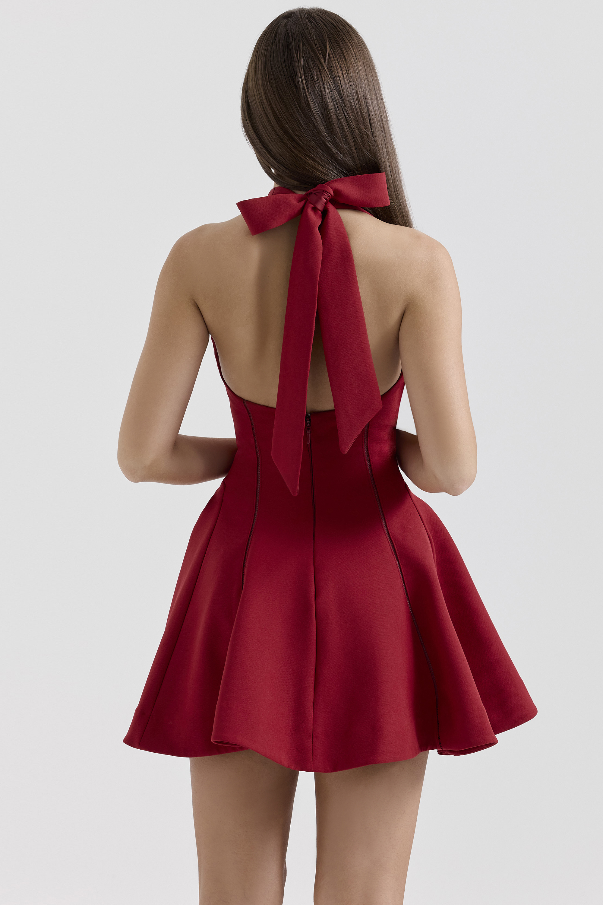 Loulette Red Halter Neck Bow Mini Dress