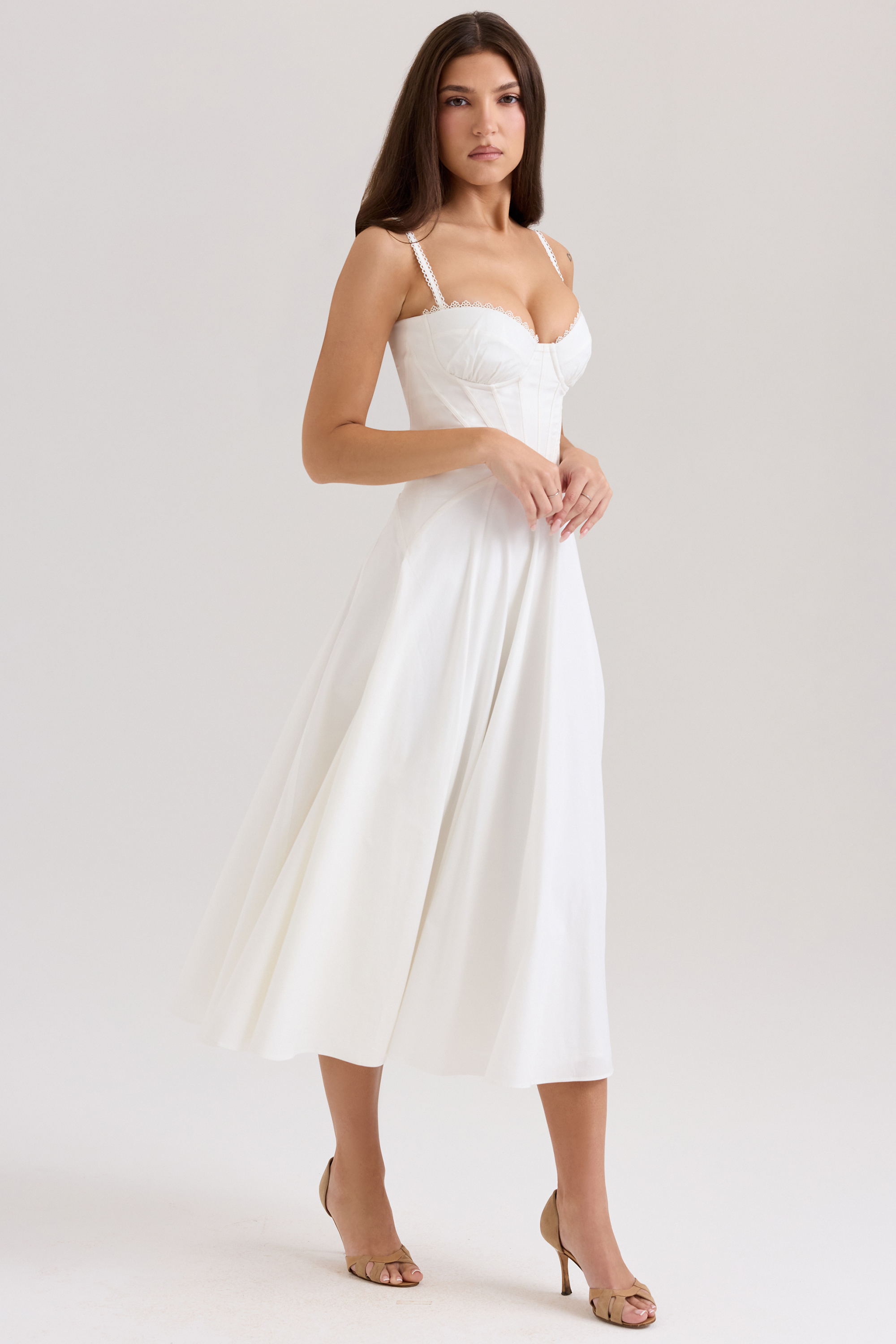 Steffani White Stretch Cotton Midi Sundress