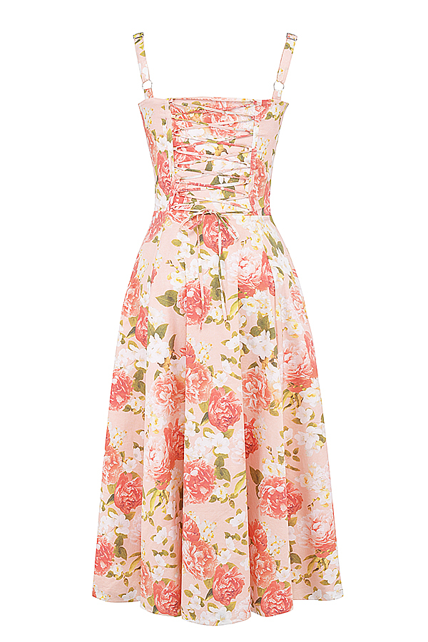Carmen Pink Peony Print Cotton Bustier Sundress