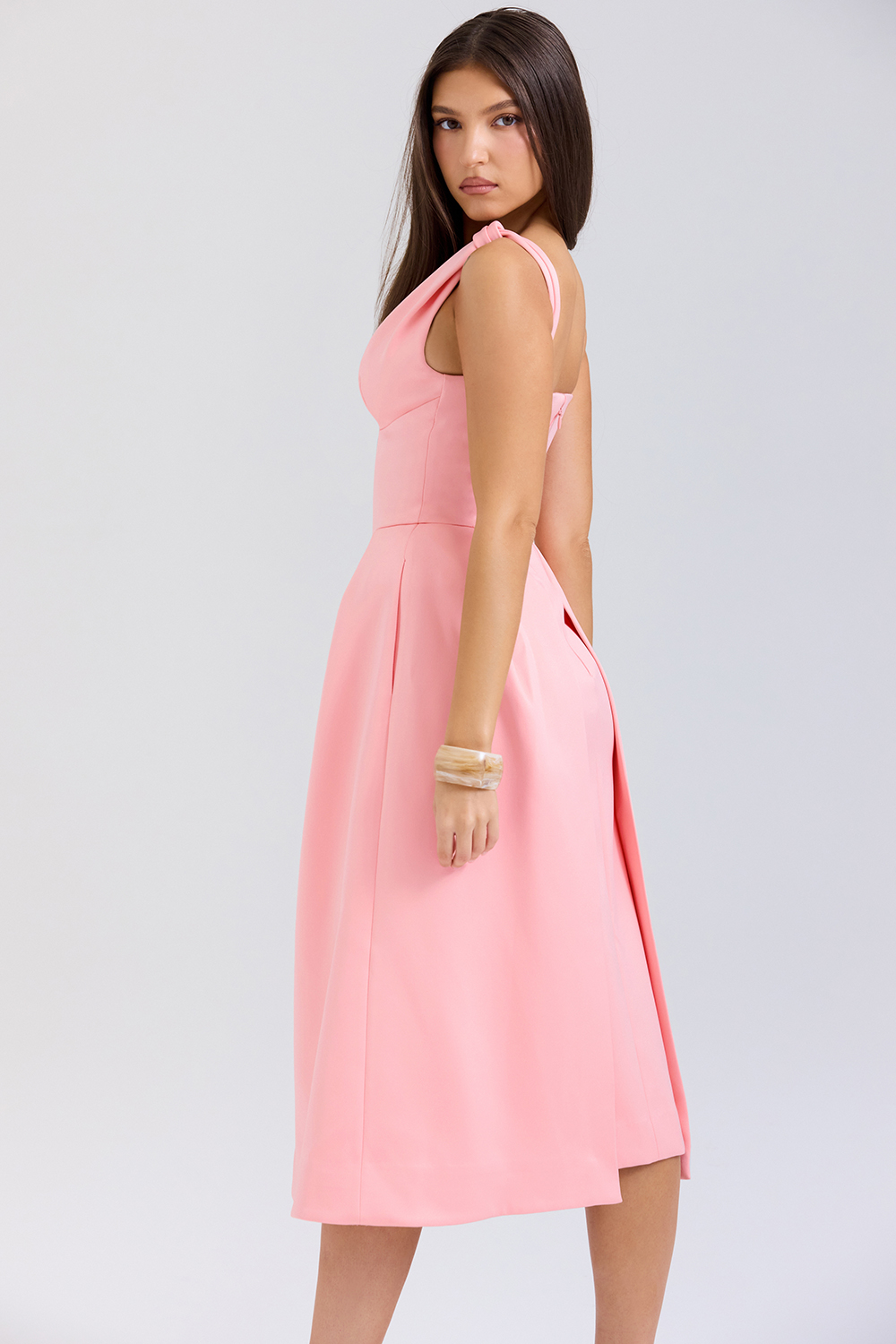 Paloma Peach Satin Pleated Midi Dress - SALE