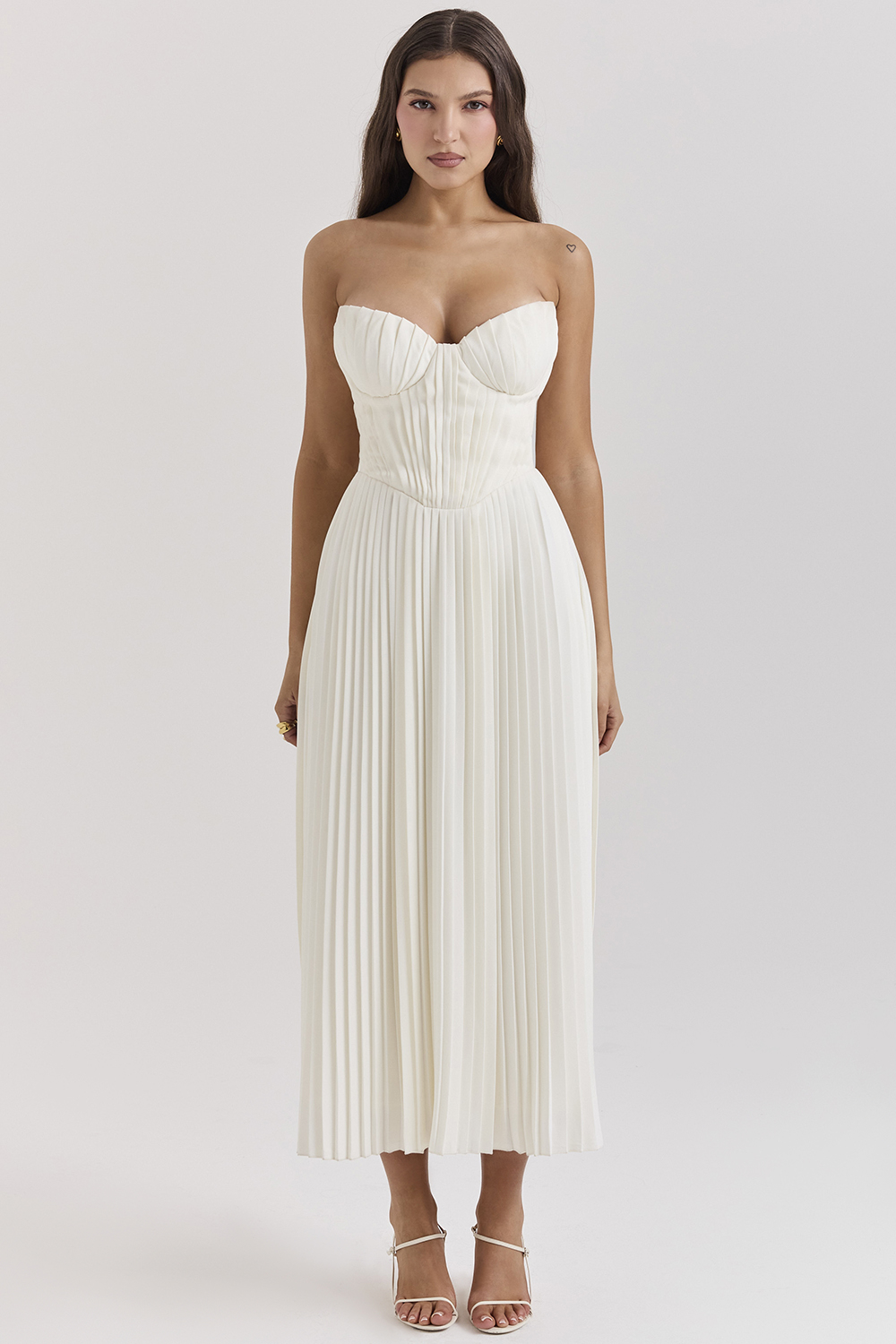 Amorata Ivory Pleated Maxi Dress
