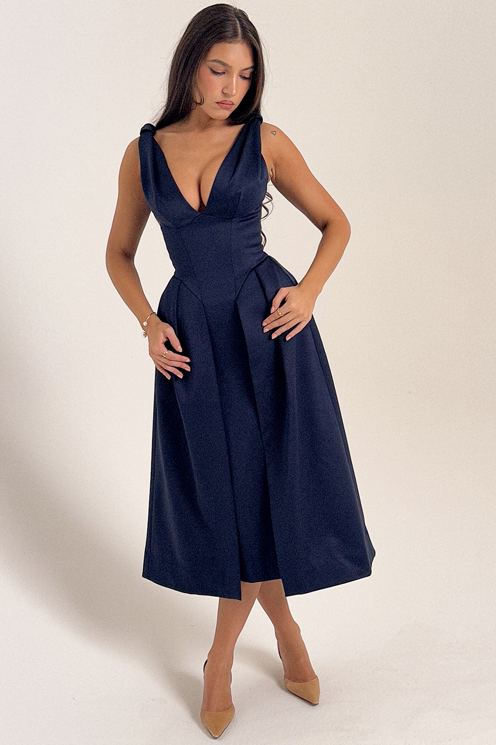 Paloma Midnight Twist Strap Satin Midi Dress - SALE