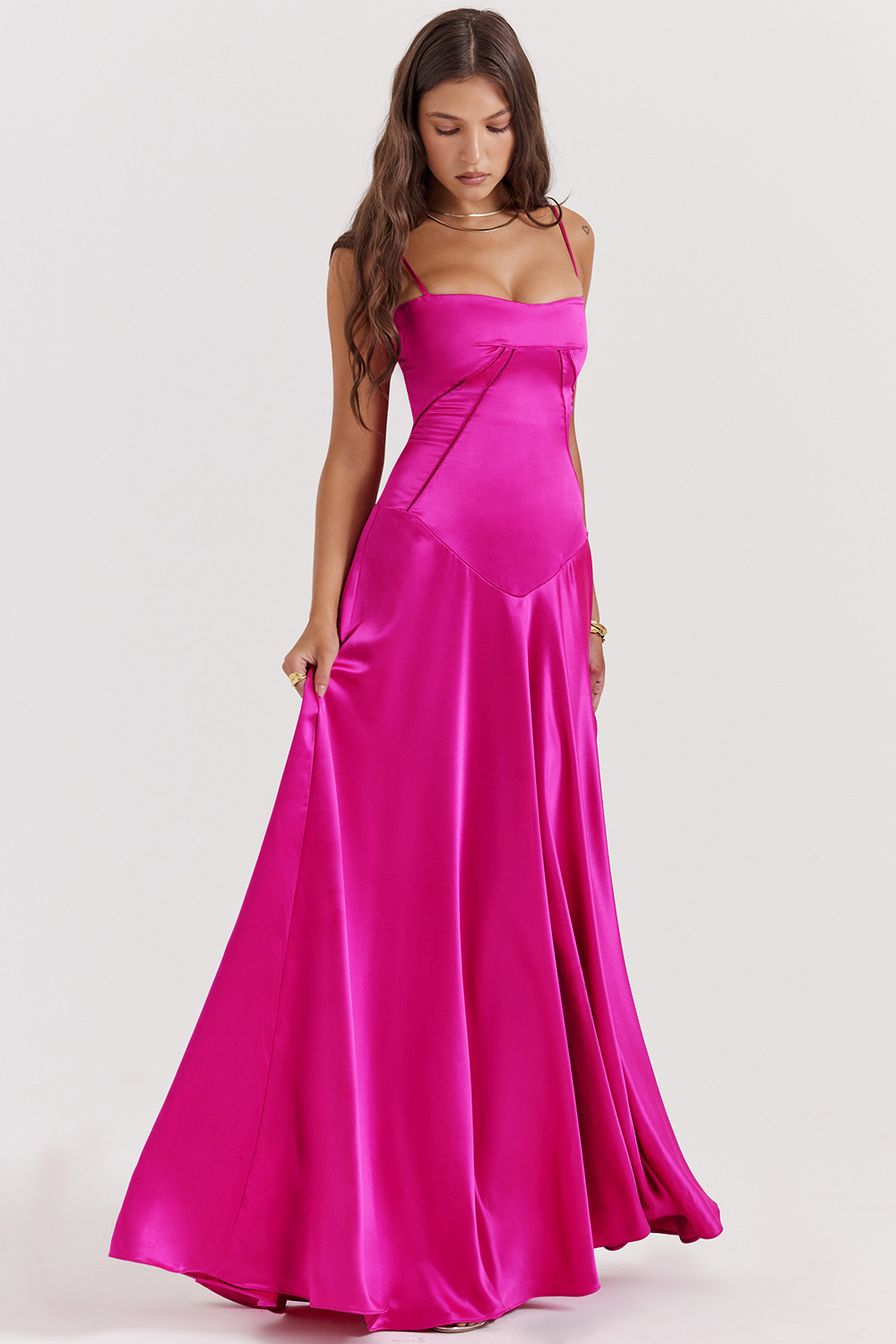 Anabella Fuchsia Lace Up Maxi Dress