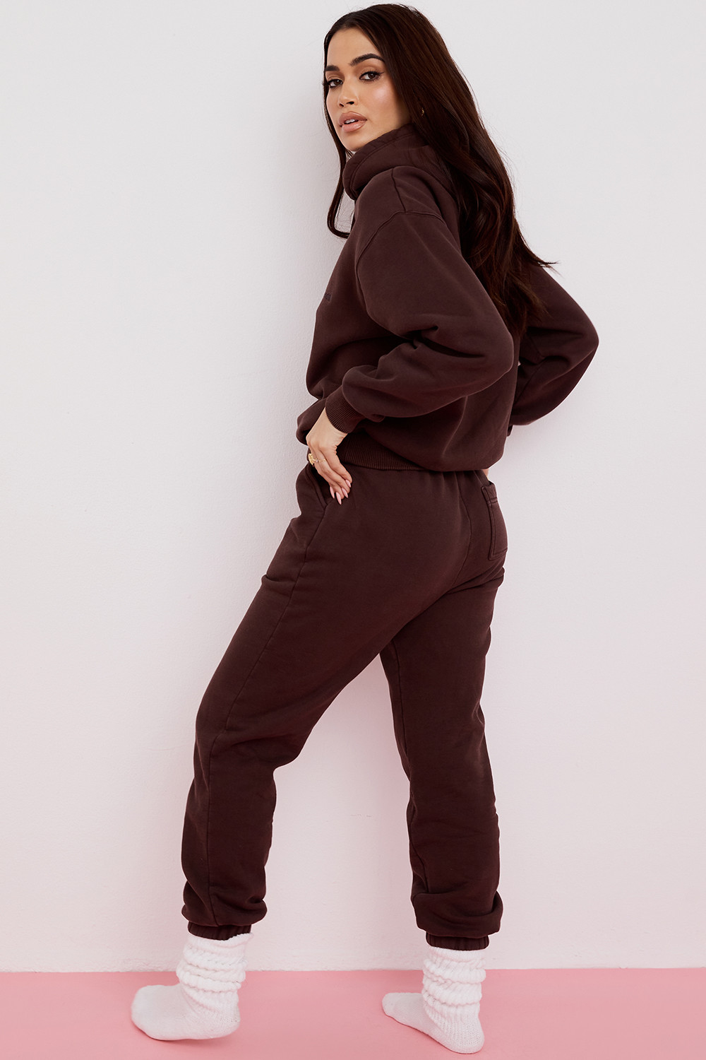 Halo Chocolate Cotton Fleece-Back Oversized Hoodie