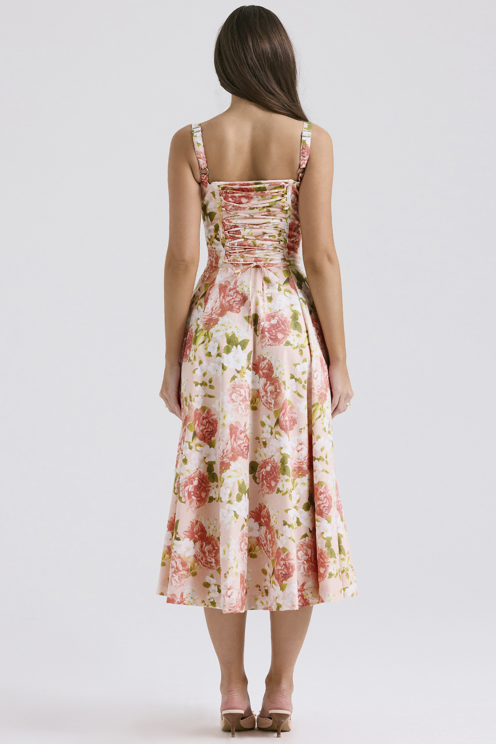 Carmen Pink Peony Print Cotton Bustier Sundress