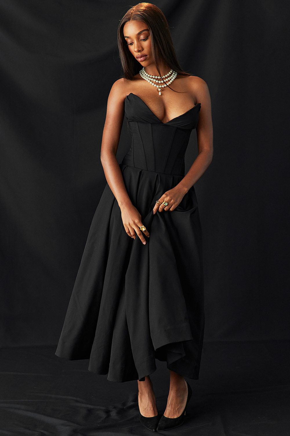 Lady Black Strapless Midi Dress