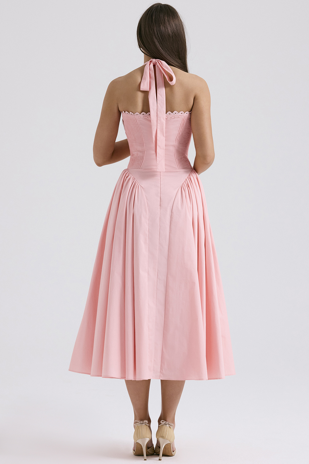 Adabella Rose Pink Cotton Halter Midi Sundress