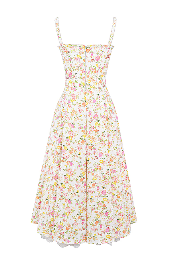 Rosalee Ivory Meadow Print Cotton Bustier Sundress