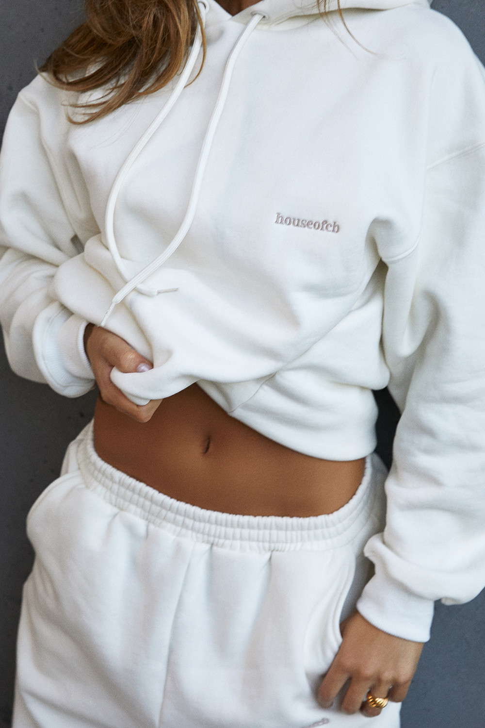 Halo Off White Cotton Fleece-Back Oversized Hoodie