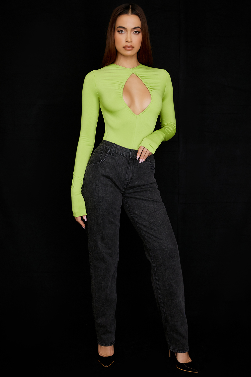 Estrelle Lime Green Cutout Bodysuit