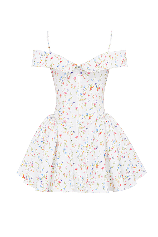 Elida White Posy Print Corset Mini Dress