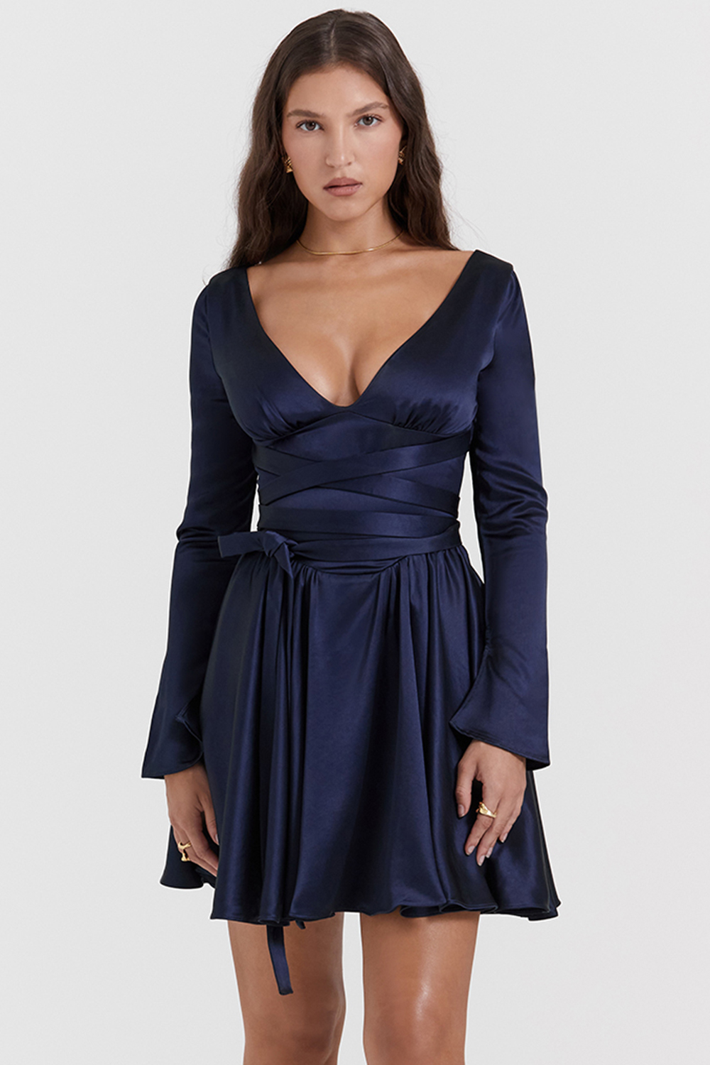 Dominique Navy Plunge Mini Dress