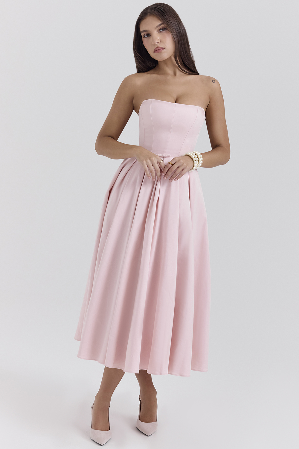 Contessa Parisian Pink Strapless Corset Midi Dress