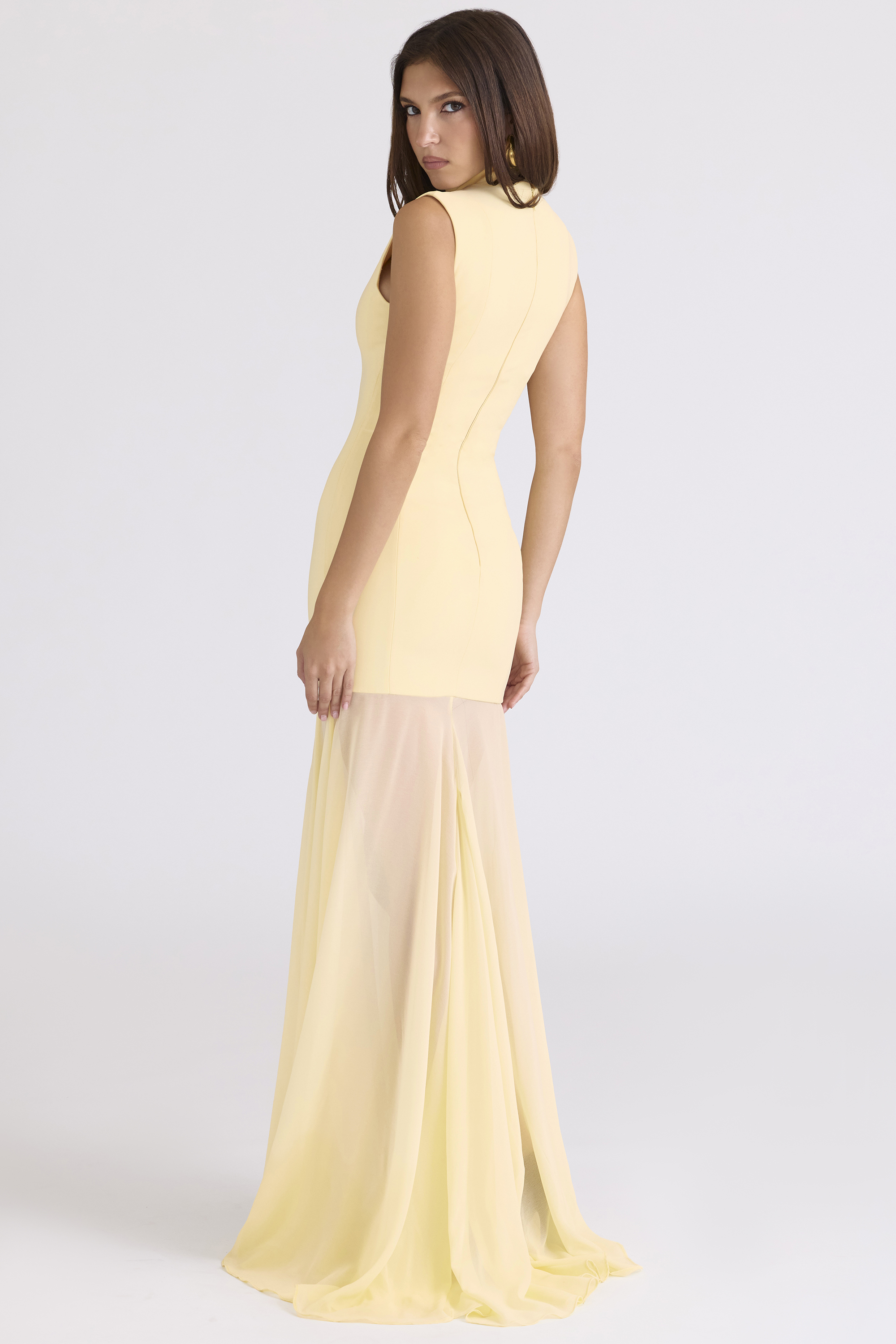 Raphaella Butter Yellow Keyhole Maxi Dress