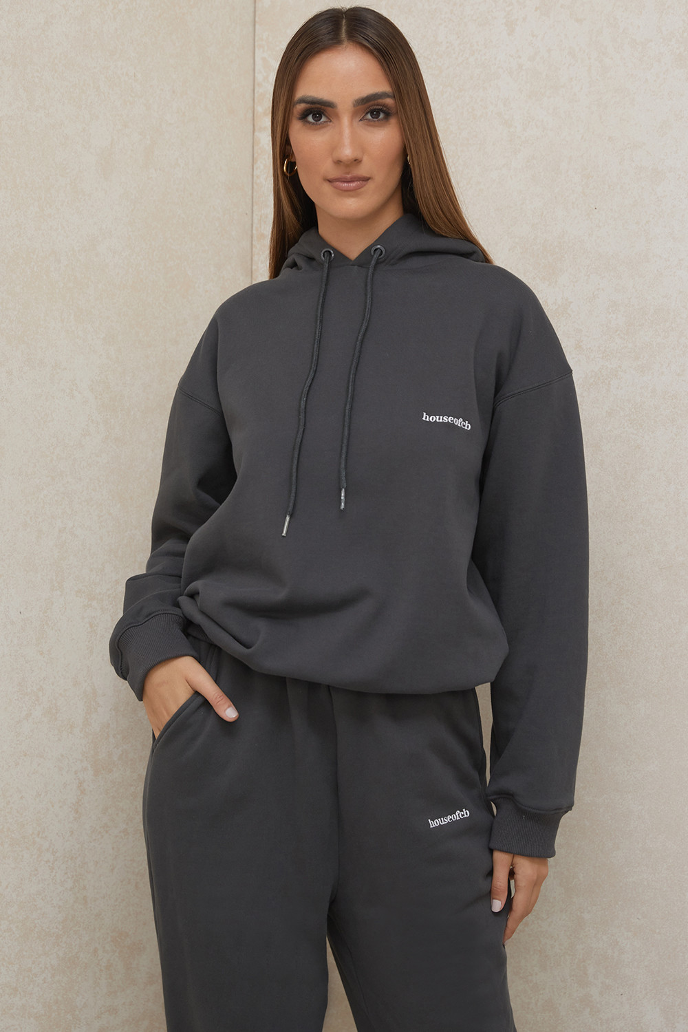 Halo Charcoal Cotton Fleece-Back Oversized Hoodie