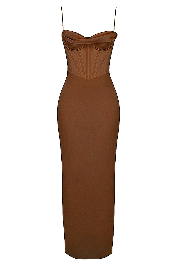 Charmaine Chocolate Corset Maxi Dress
