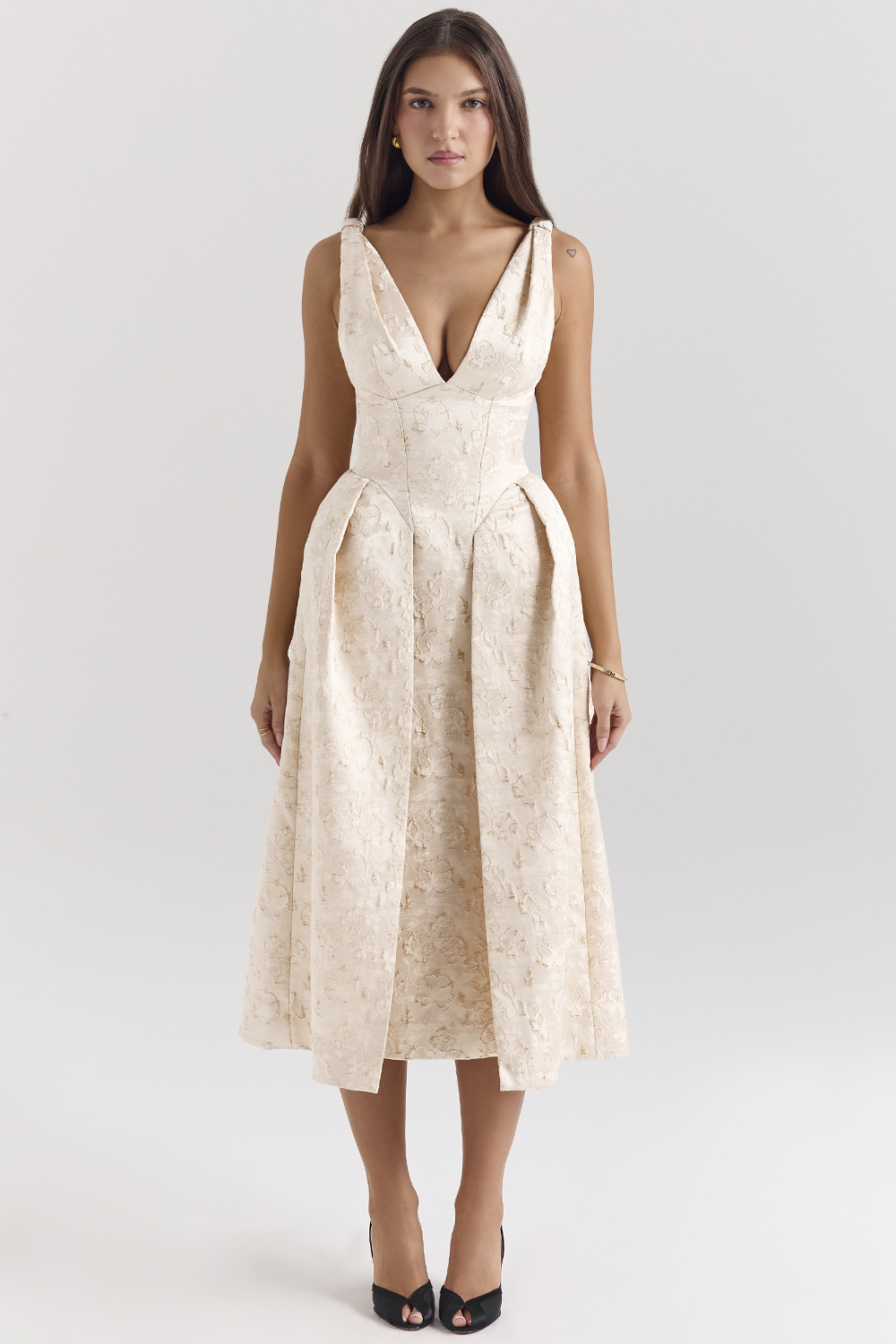 Paloma Ivory Metallic Jacquard Midi Dress - SALE