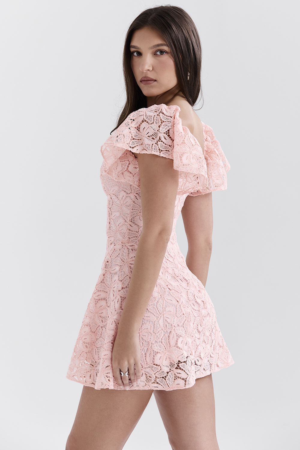 Verity Perfectly Pink Floral Lace Mini Dress