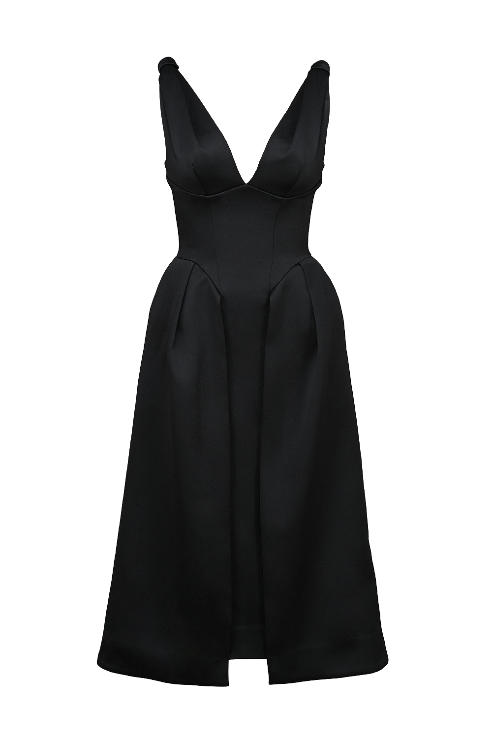 Paloma Black Satin Twist Strap Midi Dress - SALE