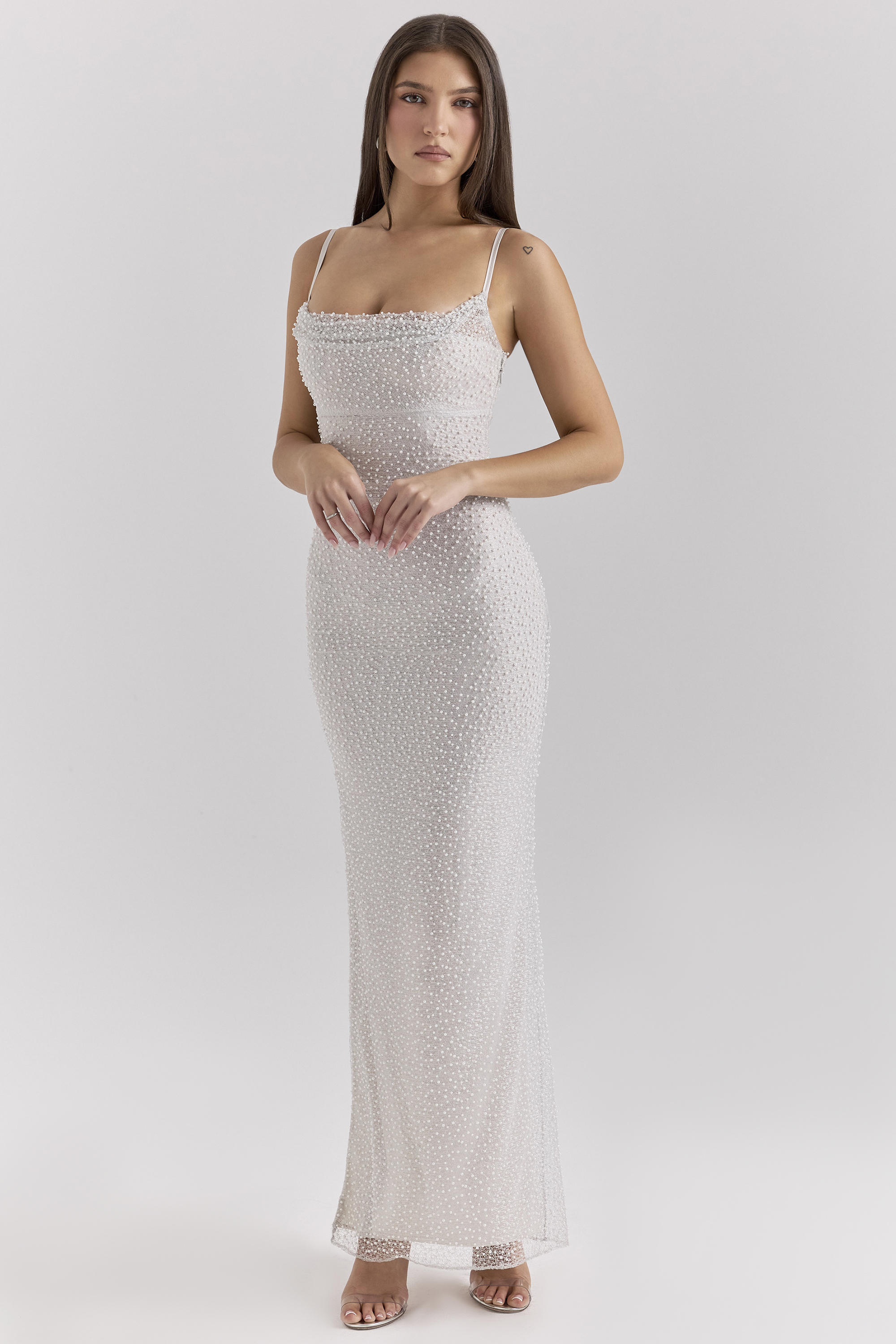 Calla Silver Pearl Embellished Maxi Dress