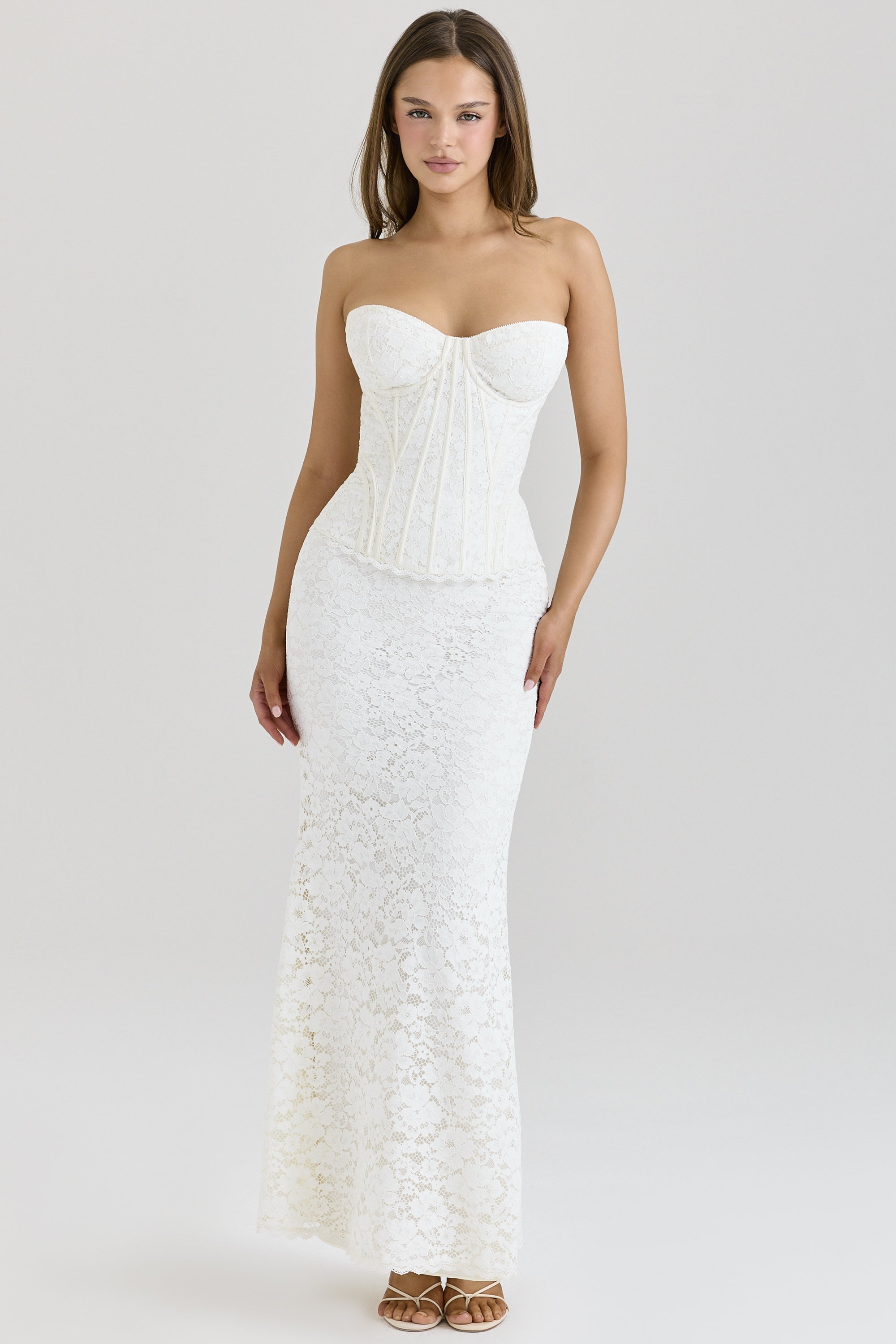 Solaine Ivory Lace Corset Maxi Dress